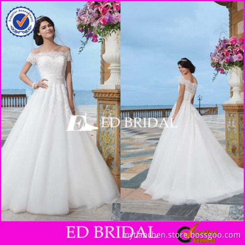 Charming Off The Shoulder Short Sleeve Princess Cut Wedding Dresses Lace Sleeves